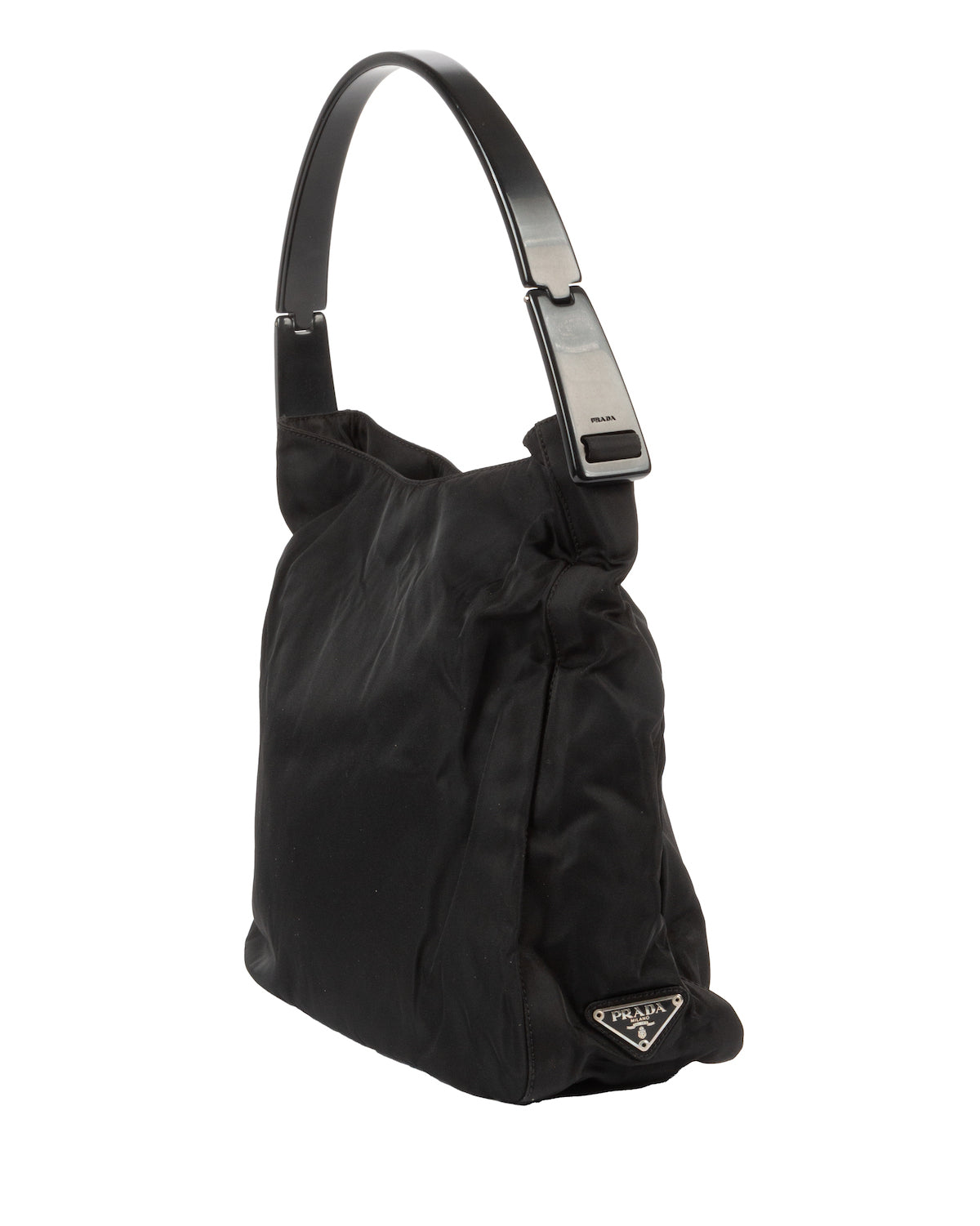 SS1998 Black Acrylic Handle Nylon Shoulder Bag