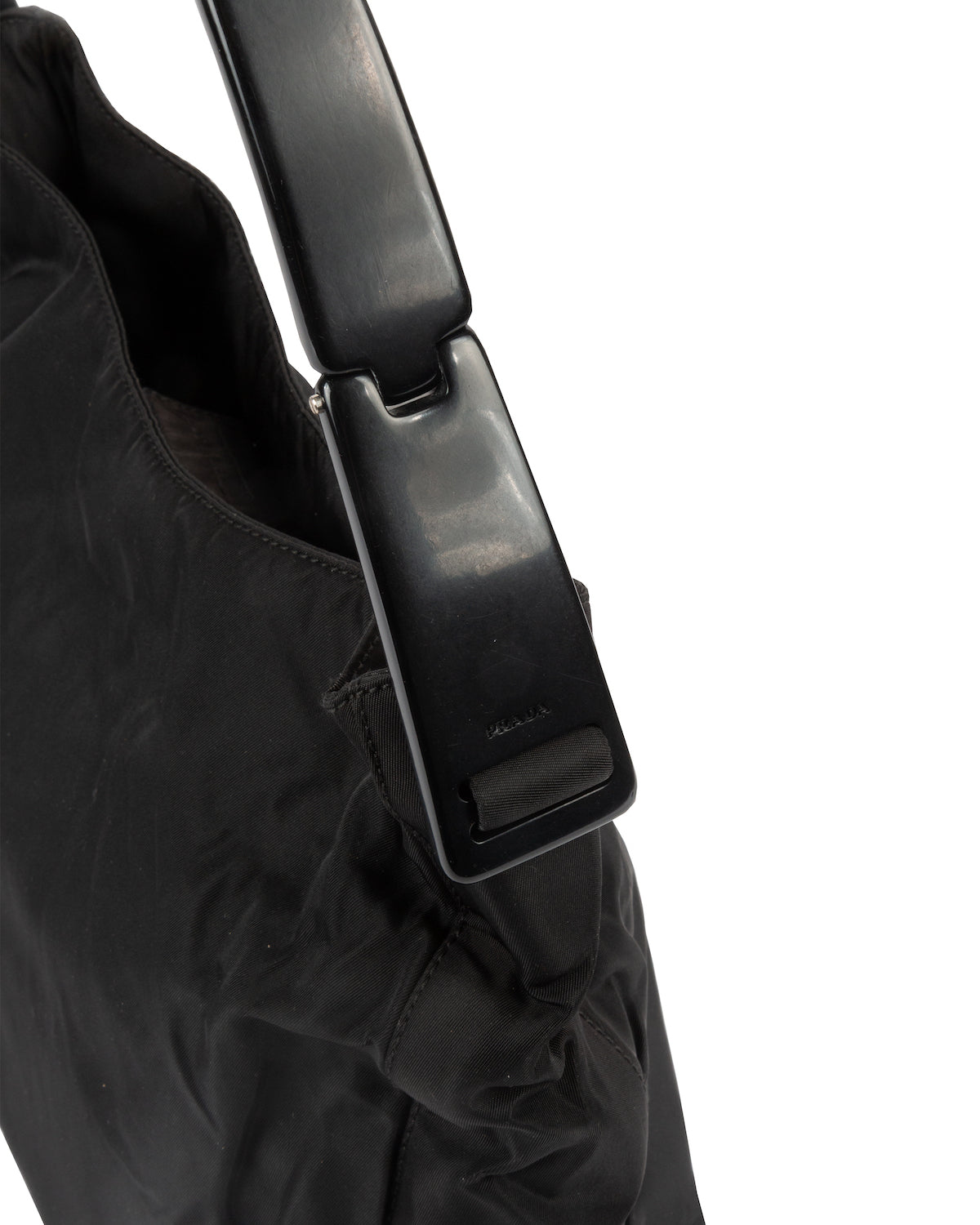 SS1998 Black Acrylic Handle Nylon Shoulder Bag