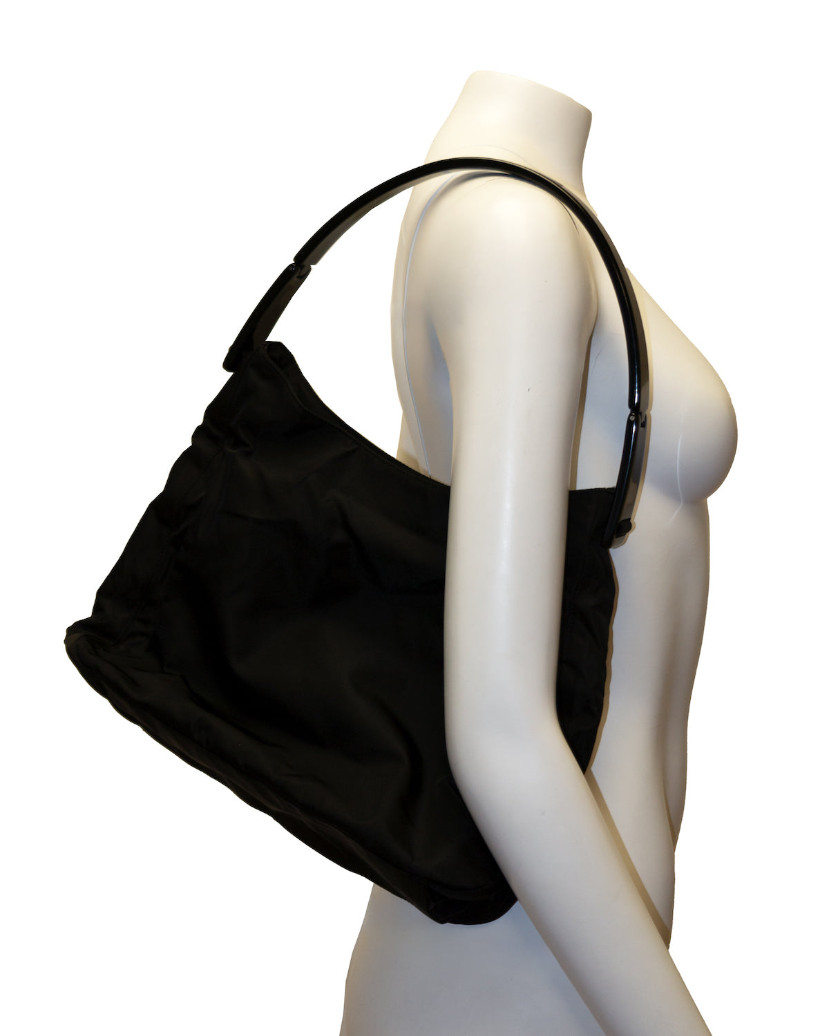 SS1998 Black Acrylic Handle Nylon Shoulder Bag