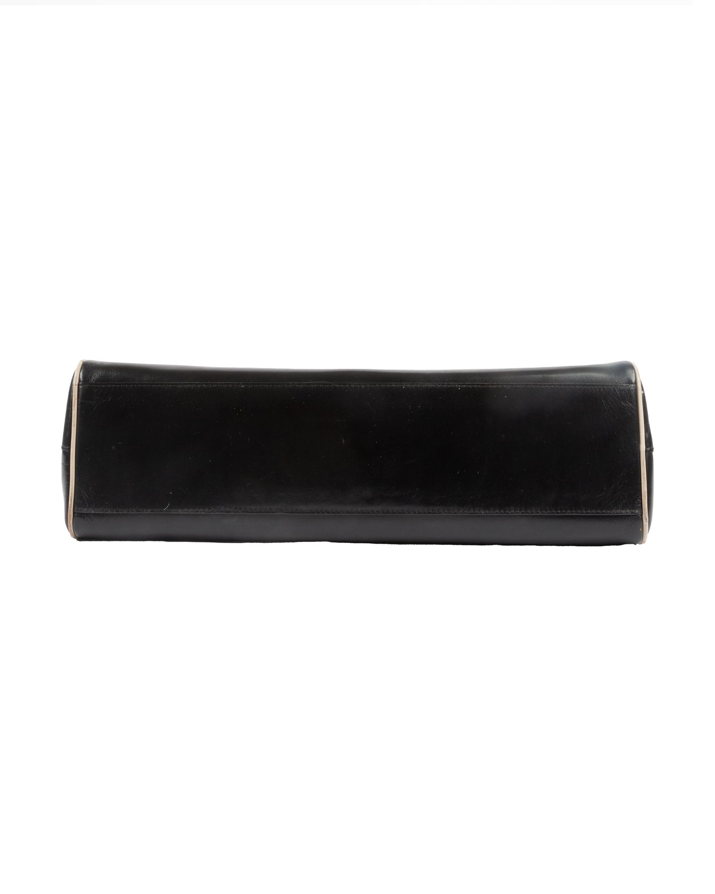 FW2000 Black Leather Kiss Lock Handbag