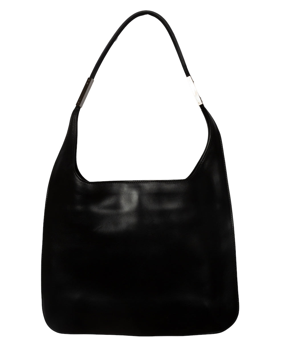 Black Leather Shoulder Bag with Silver Accents
