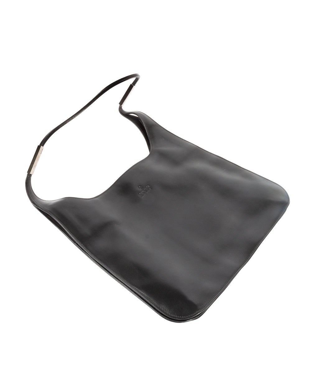Black Leather Shoulder Bag with Silver Accents