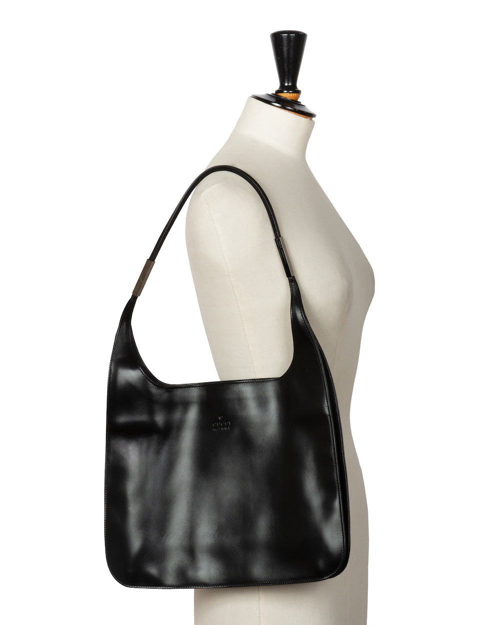 Black Leather Shoulder Bag with Silver Accents
