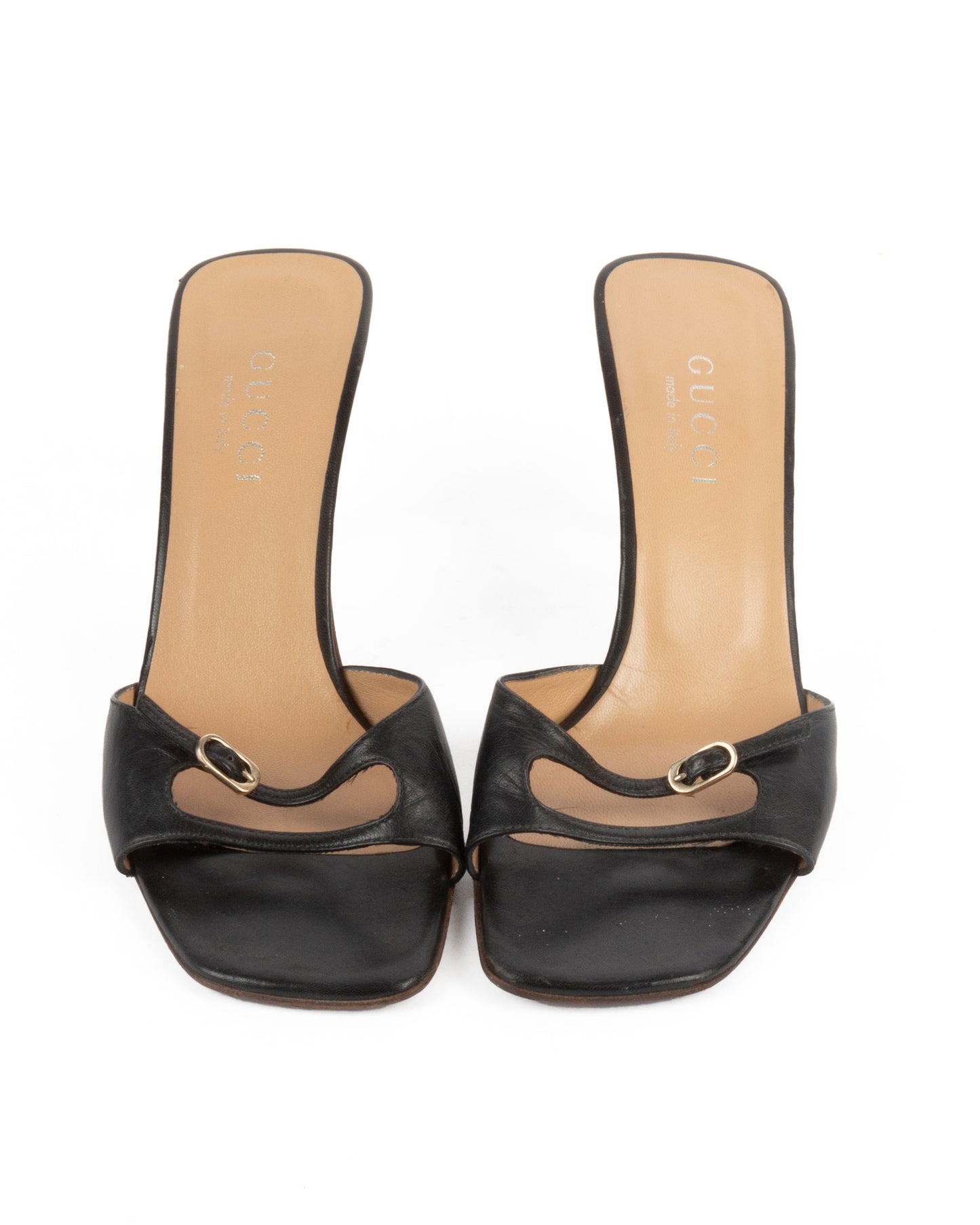 Early 2000s Black Leather Strap Mules - 36.5