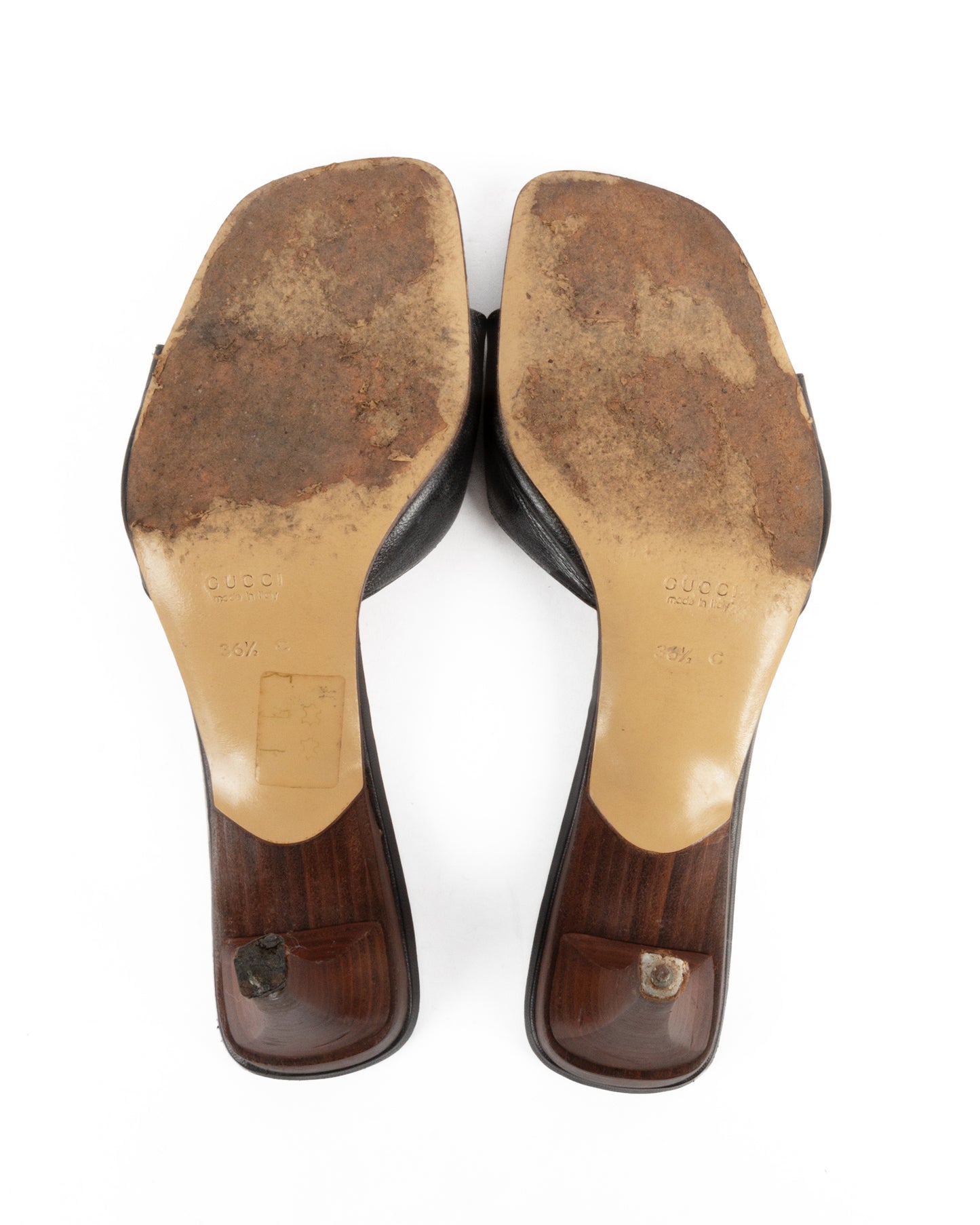 Early 2000s Black Leather Strap Mules - 36.5