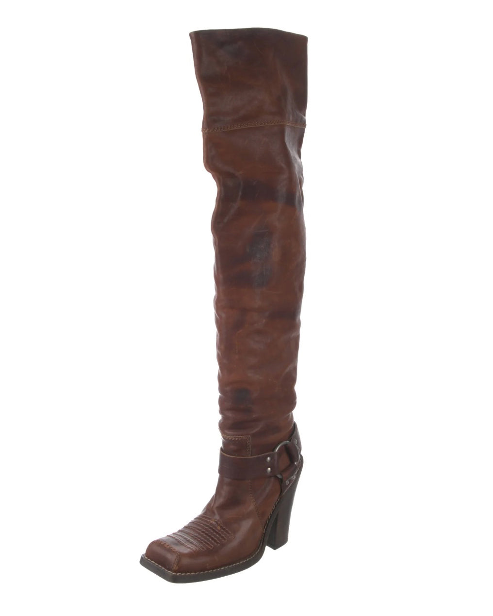 SS2006 Brown Leather Thigh High Cowboy Boots