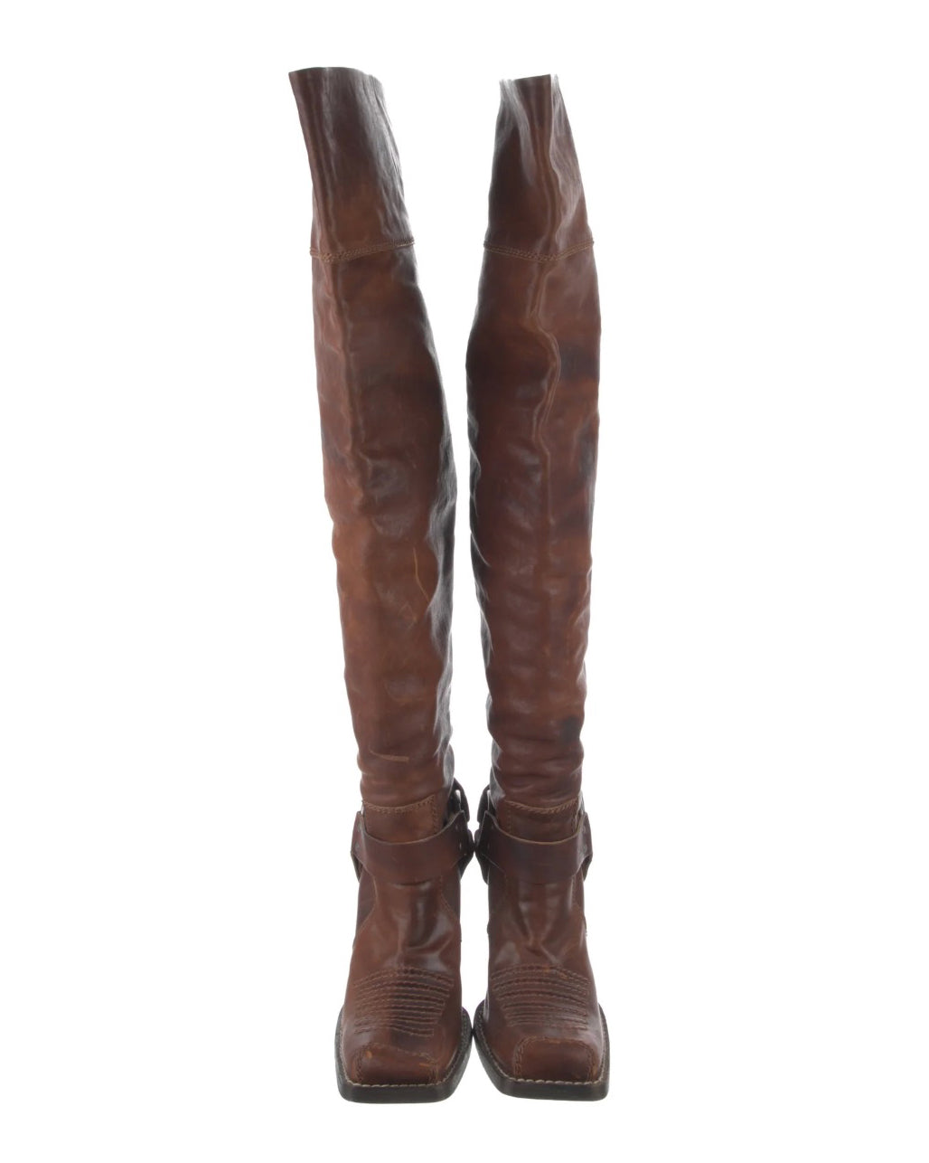 SS2006 Brown Leather Thigh High Cowboy Boots
