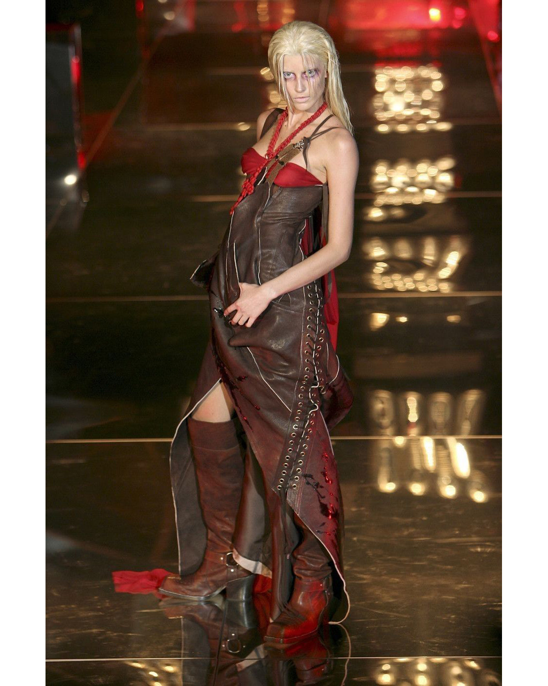 SS2006 Brown Leather Thigh High Cowboy Boots