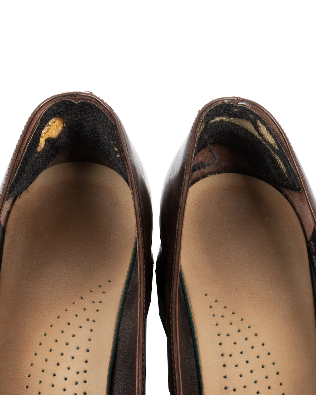 Brown Square-Toe Pumps with Metal Logo