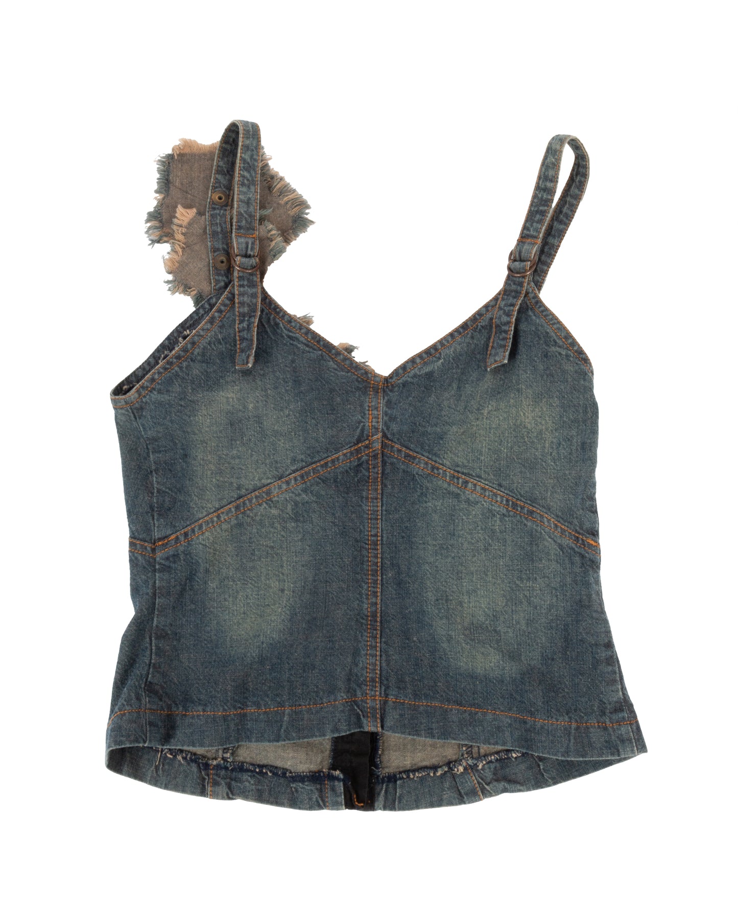 Distressed Denim Floral Corset Top
