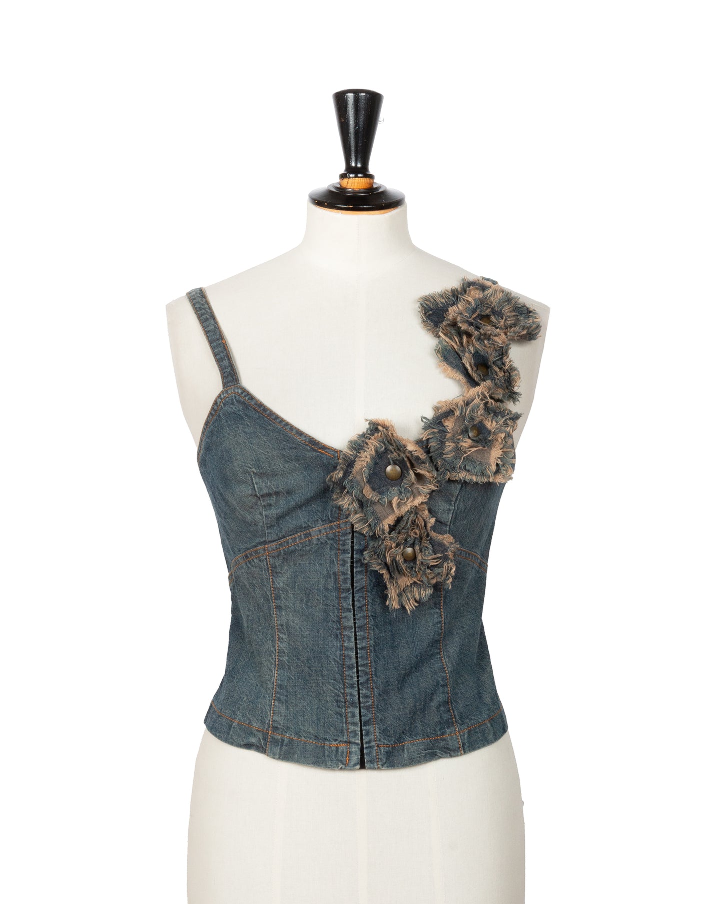 Distressed Denim Floral Corset Top