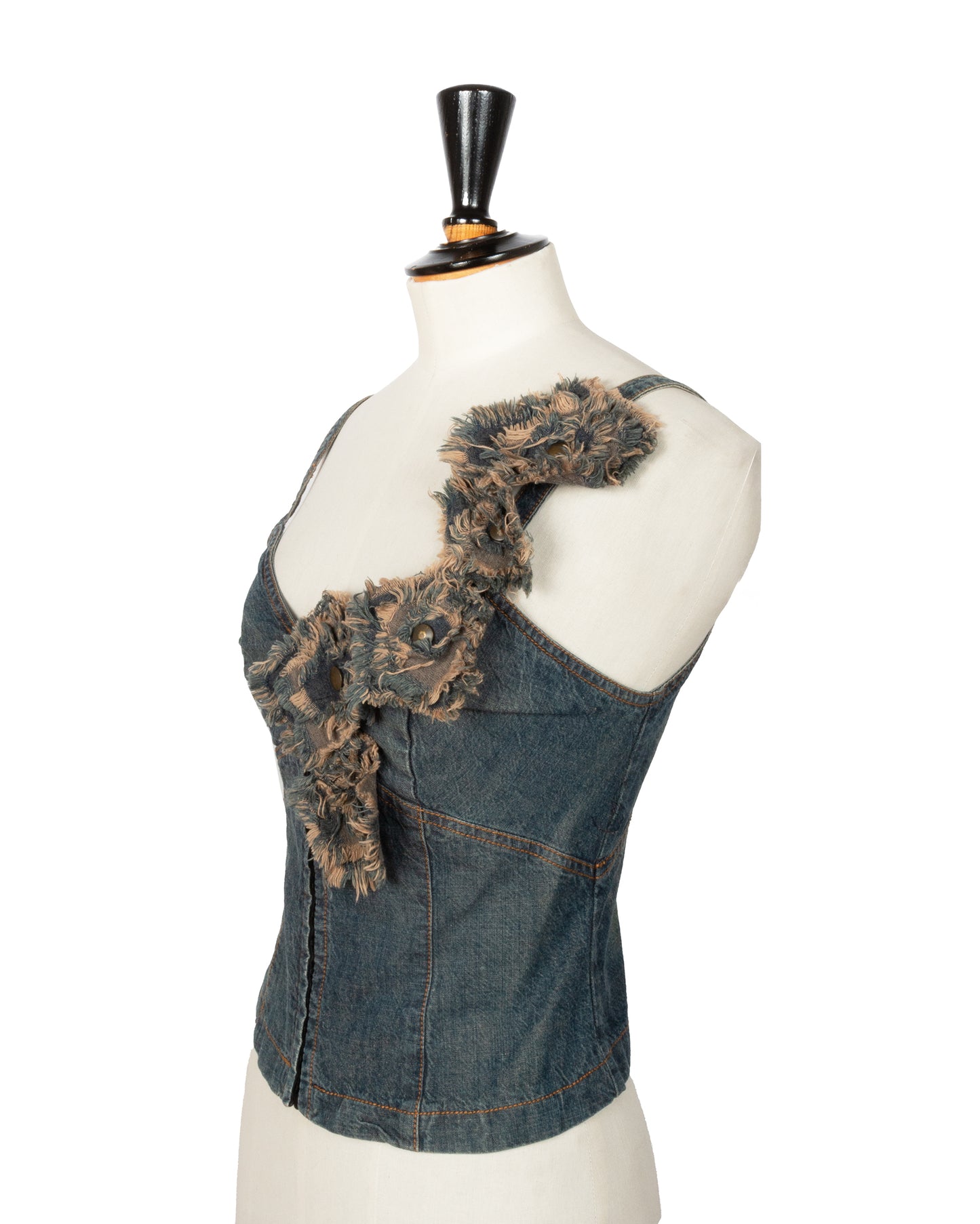 Distressed Denim Floral Corset Top