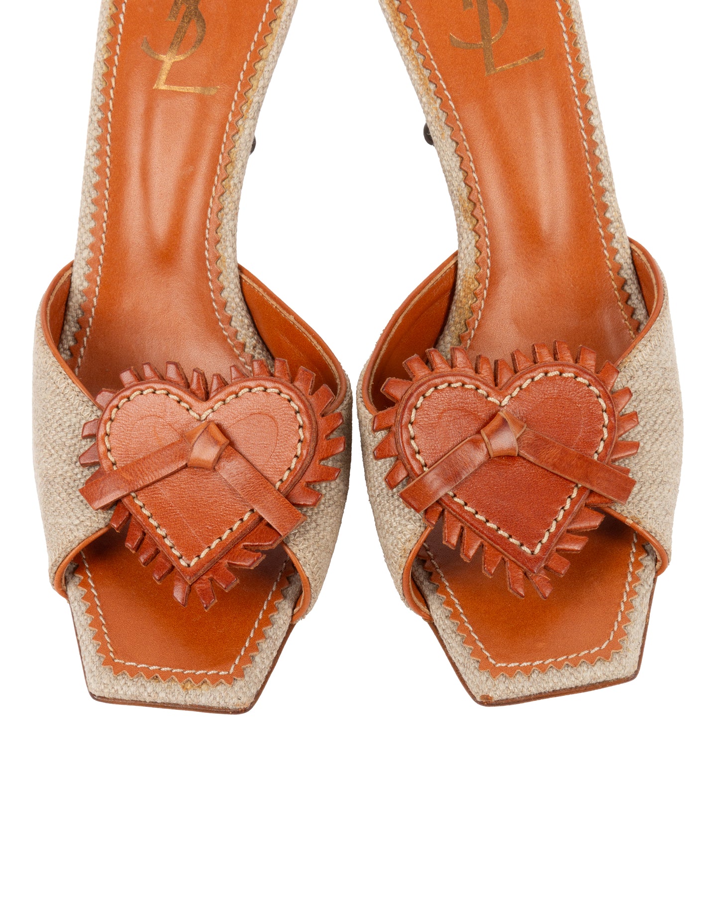 Beige Heart Appliqué Mules