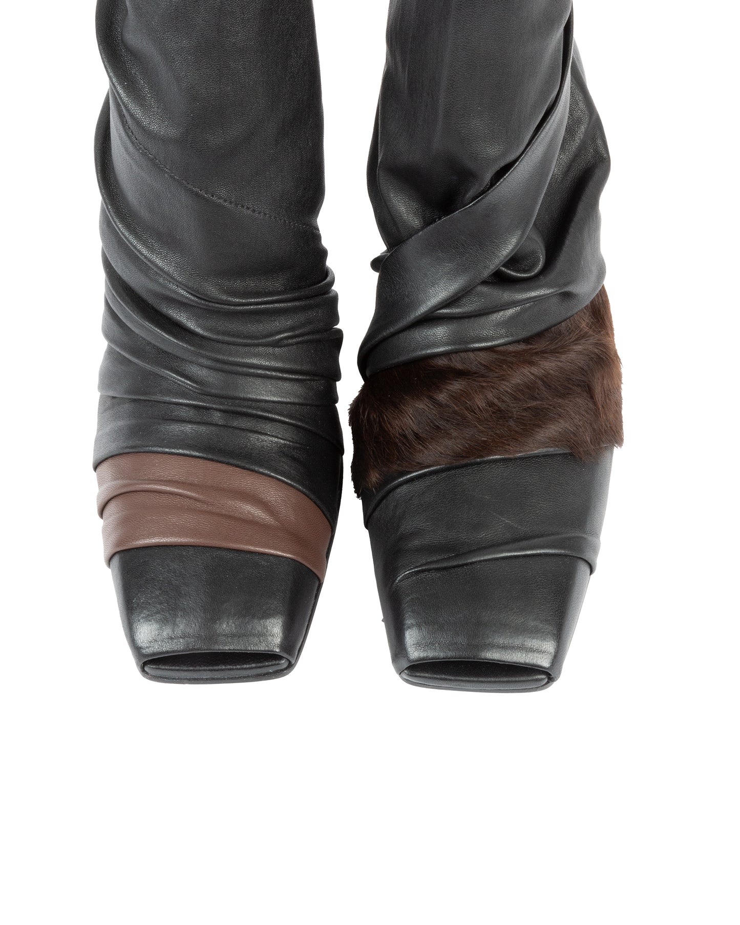 Black Leather Knee-high Boots with Fur Accent