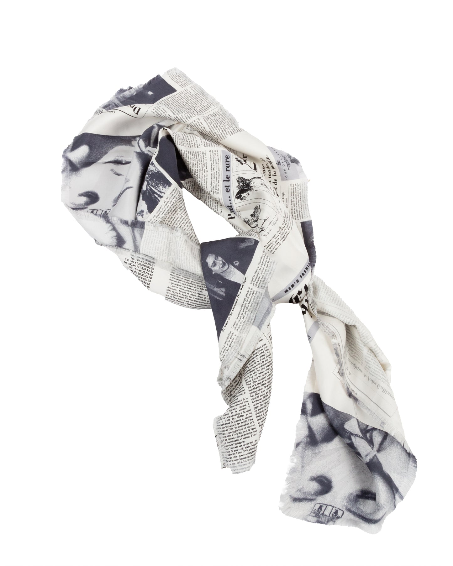 FW2000 Christian Dior Daily Newspaper Print Silk Scarf