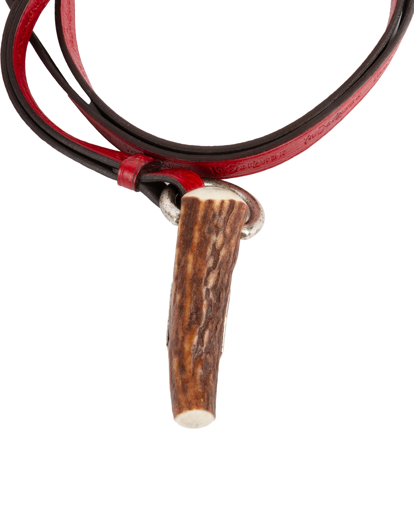 Red Mombasa Leather and Horn Pendant Necklace