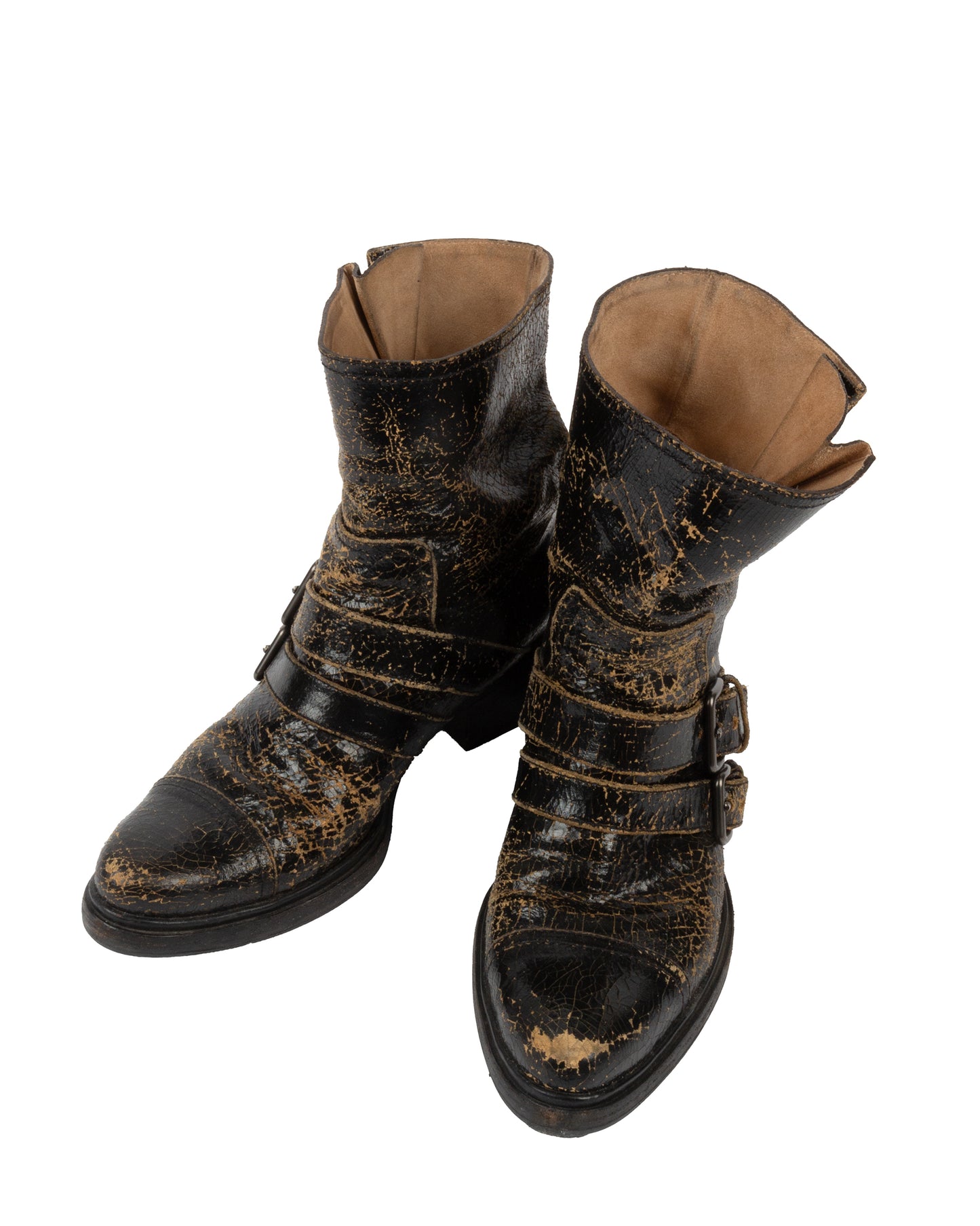 Crackle Leather Combat Boots