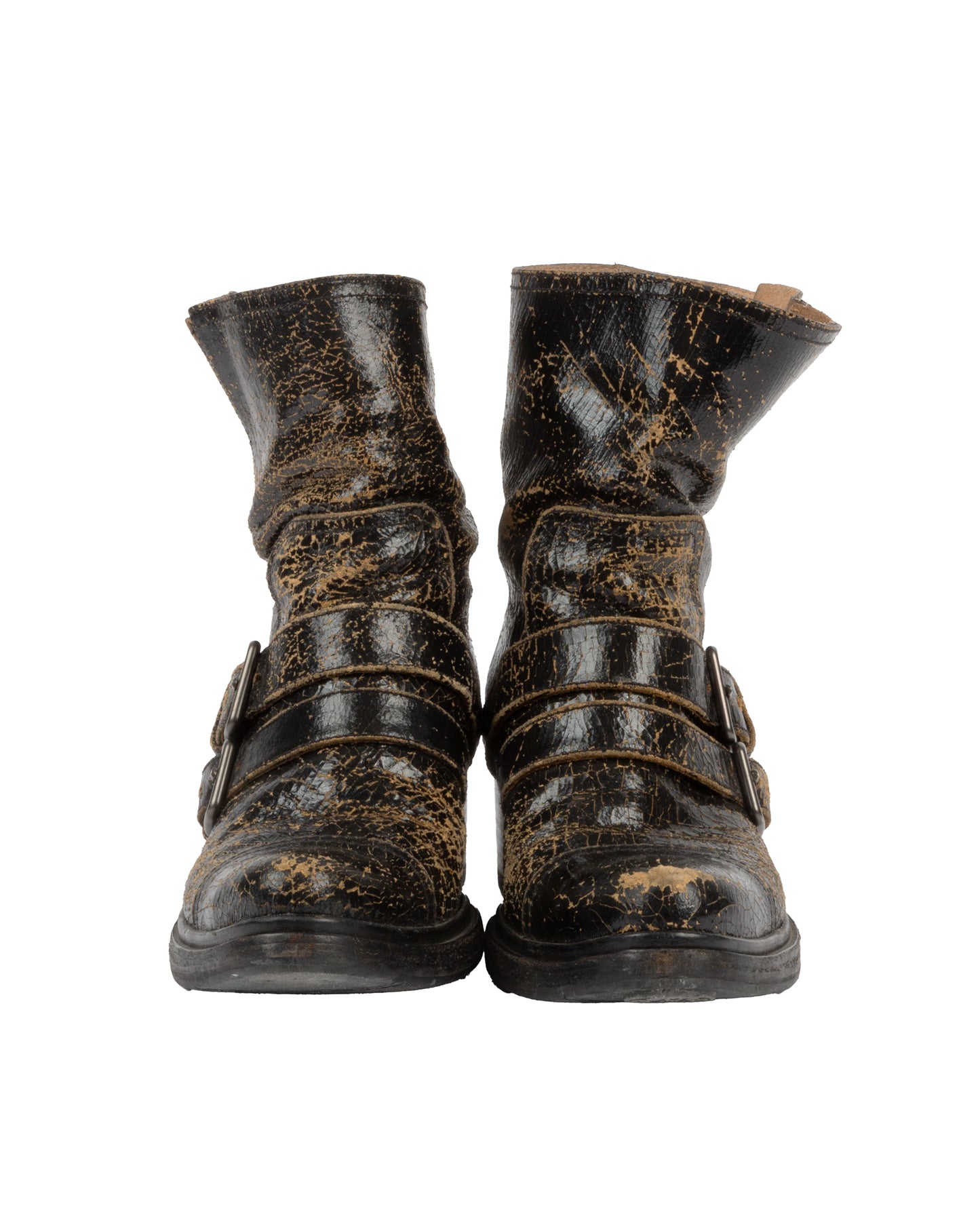 Crackle Leather Combat Boots