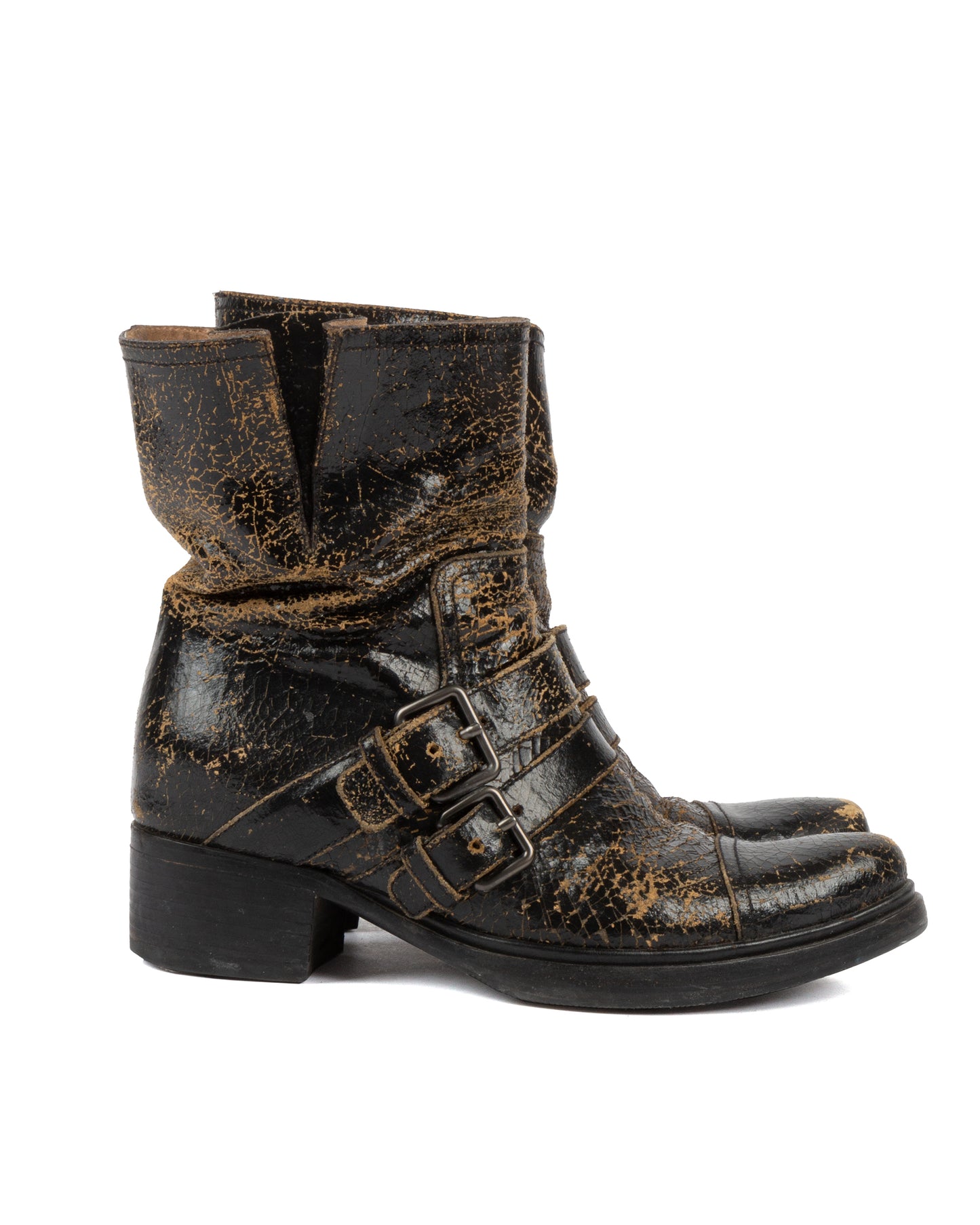 Crackle Leather Combat Boots
