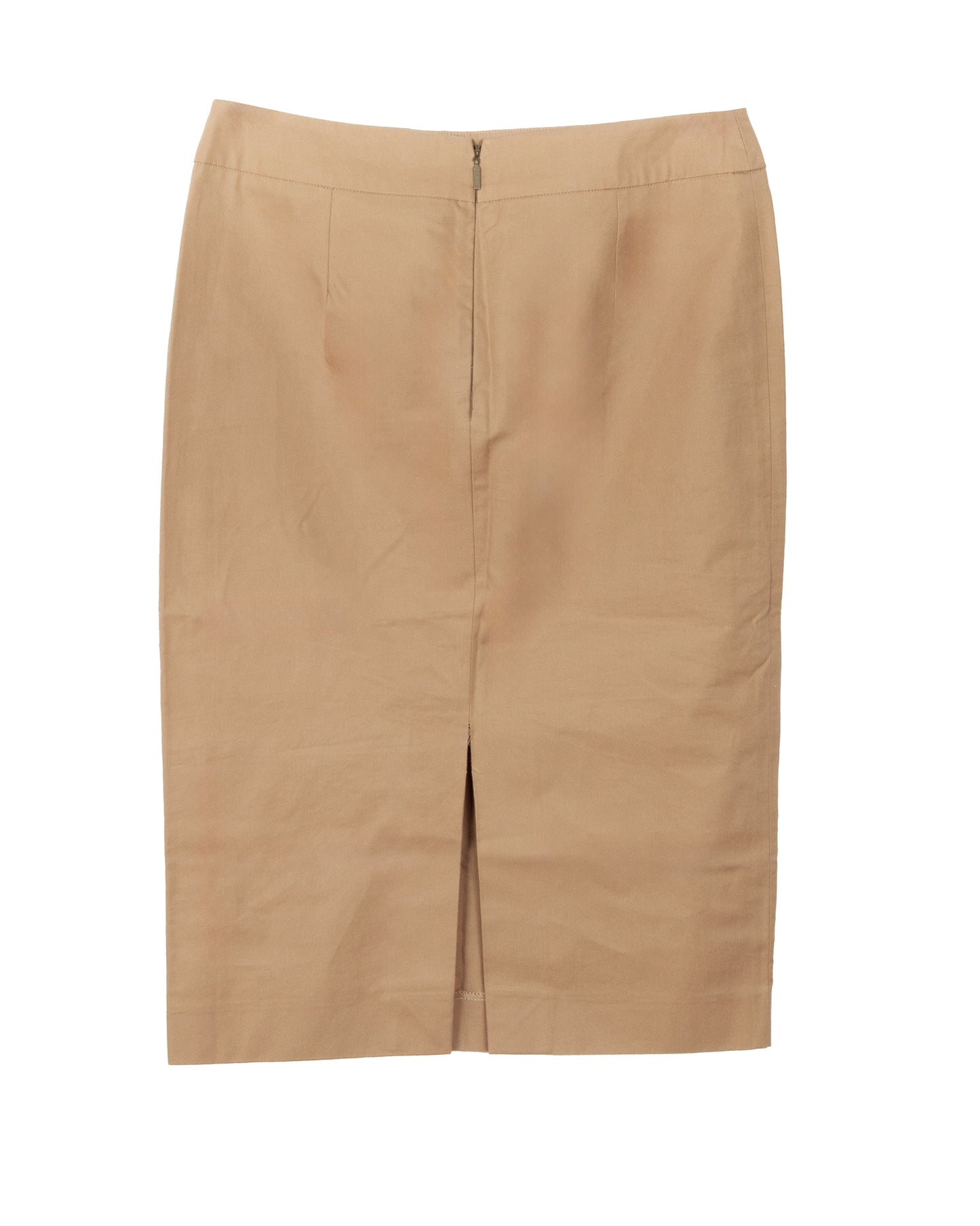 Tan Cotton Horsebit Buckle Pencil Skirt