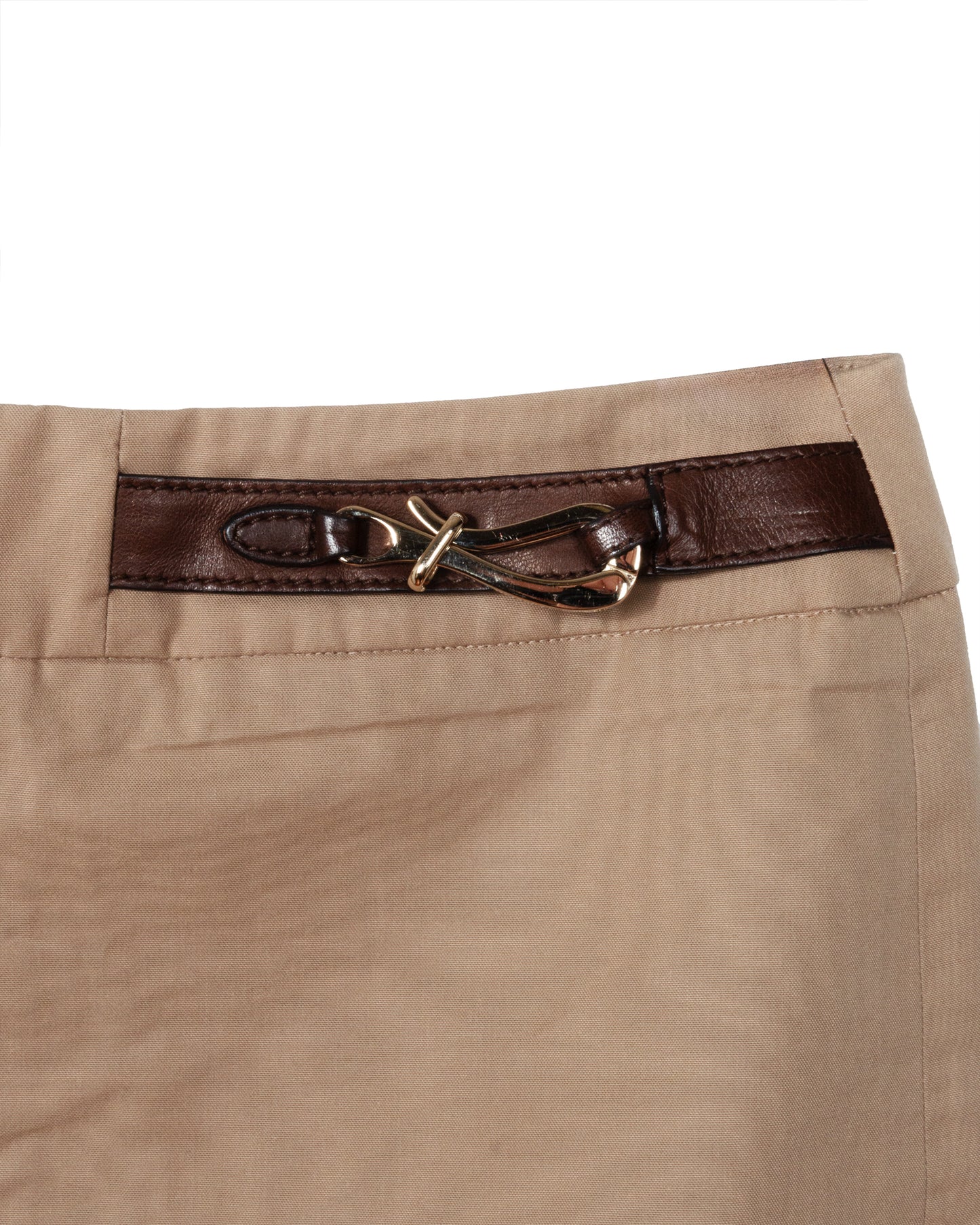 Tan Cotton Horsebit Buckle Pencil Skirt