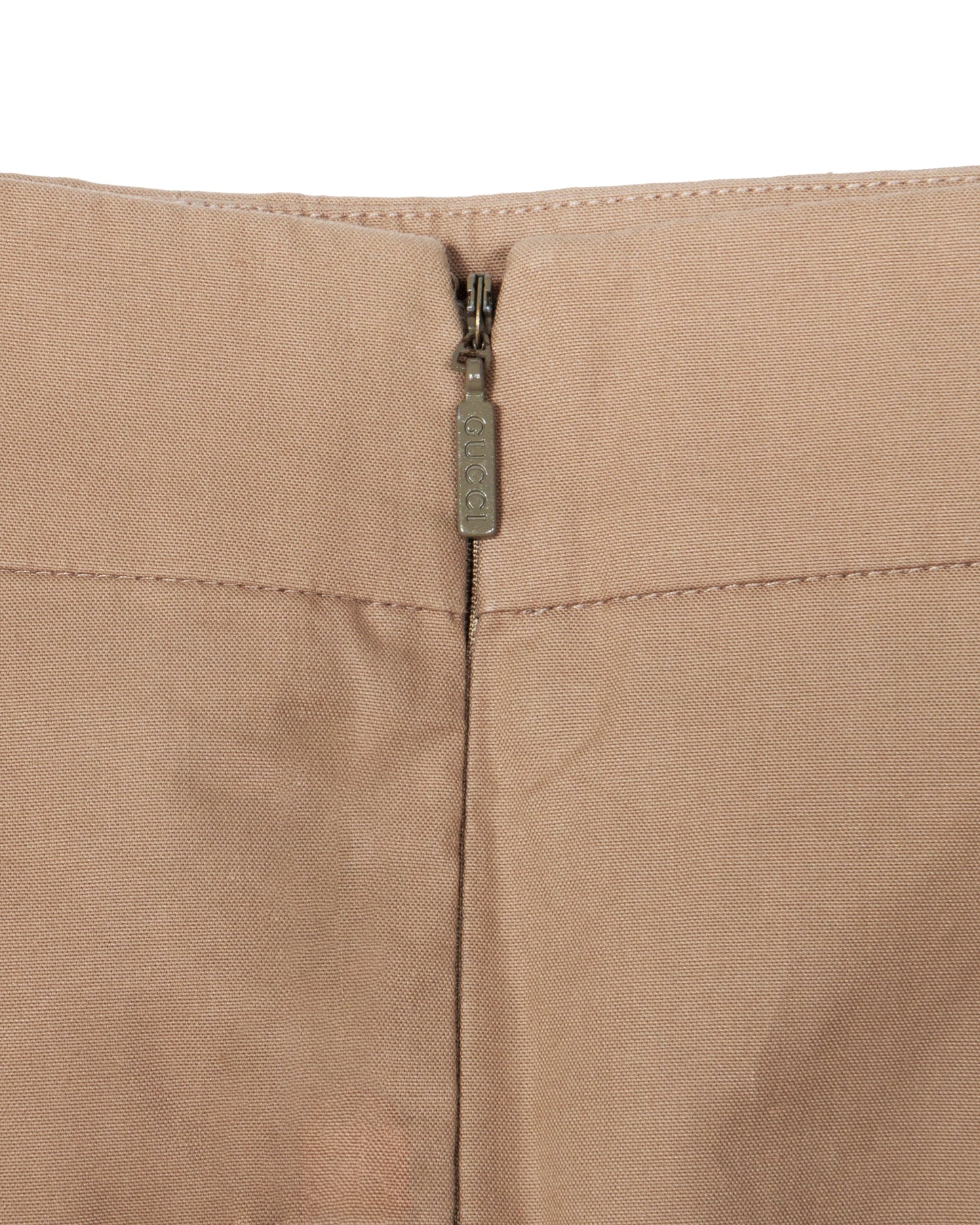 Tan Cotton Horsebit Buckle Pencil Skirt
