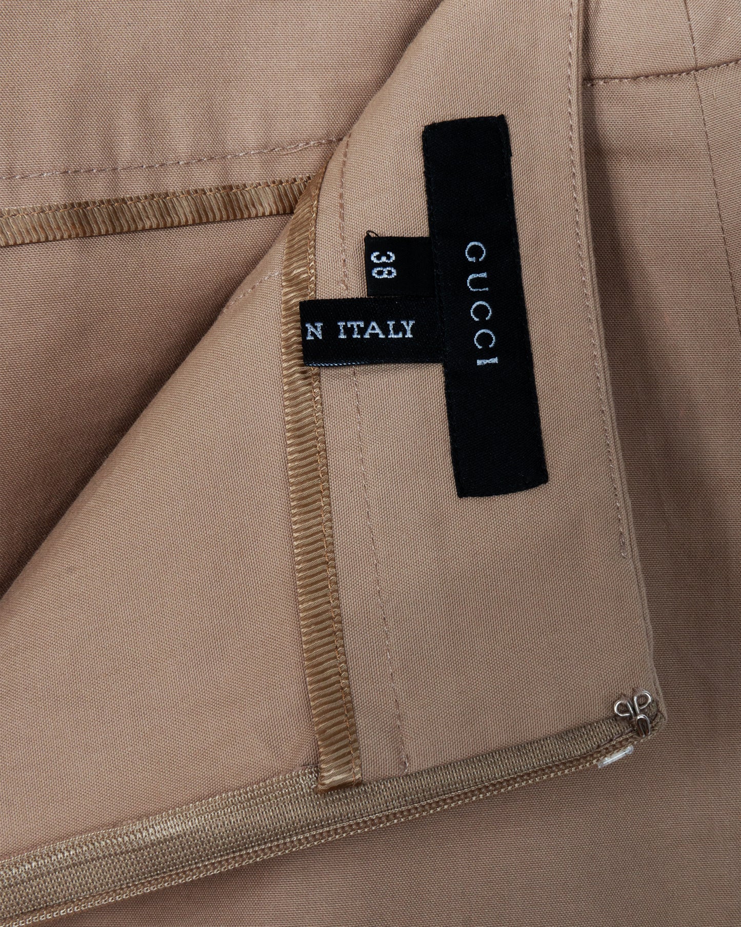 Tan Cotton Horsebit Buckle Pencil Skirt