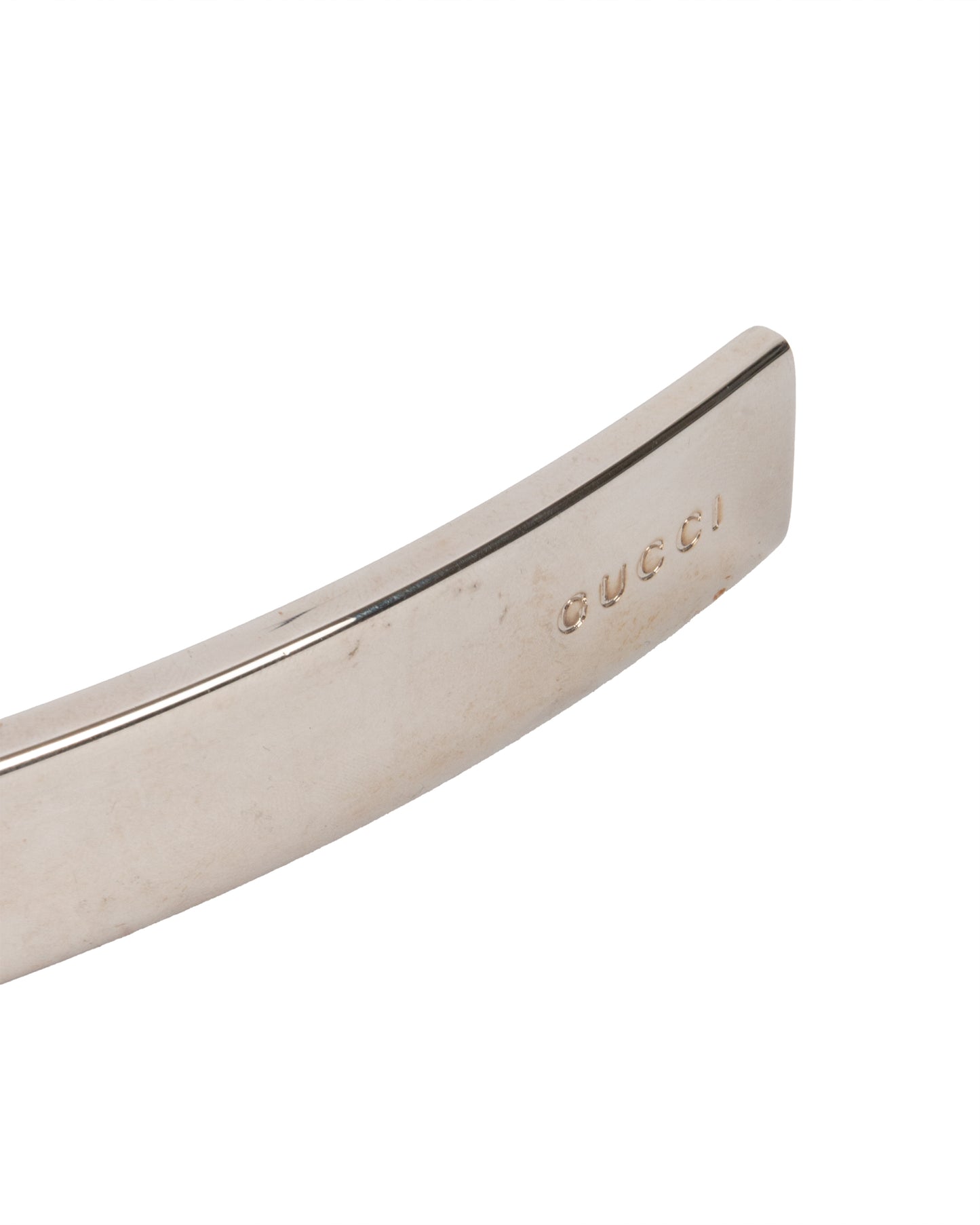 Beige Leather and Silver-Tone Metal Belt