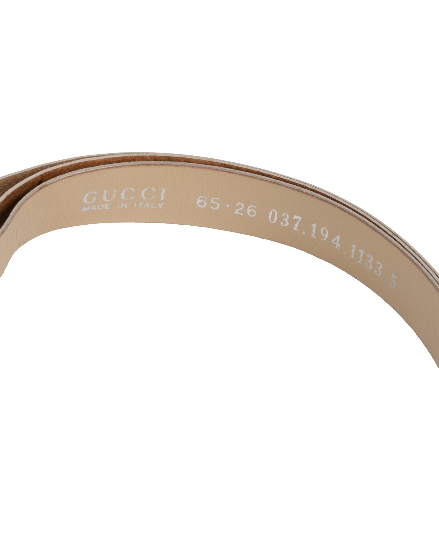 Beige Leather and Silver-Tone Metal Belt