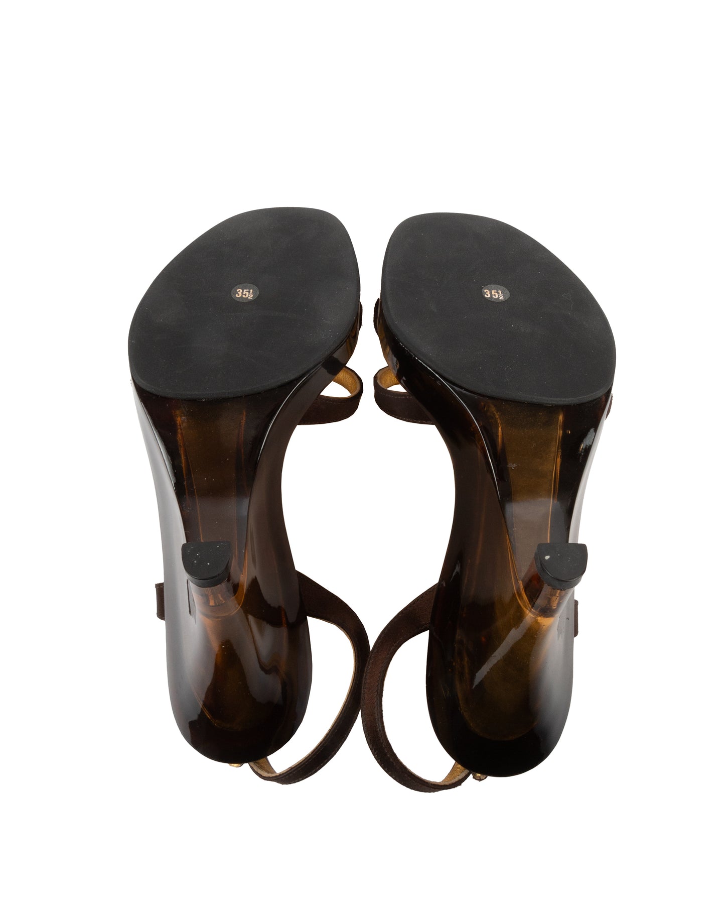 SS1996 Brown Cut-out Strap Wedges with Lucite Heel