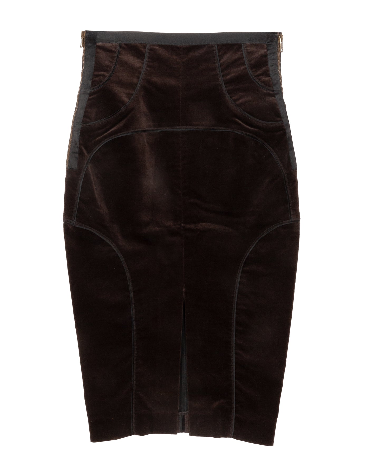 FW2003 Brown Velvet Paneled Skirt