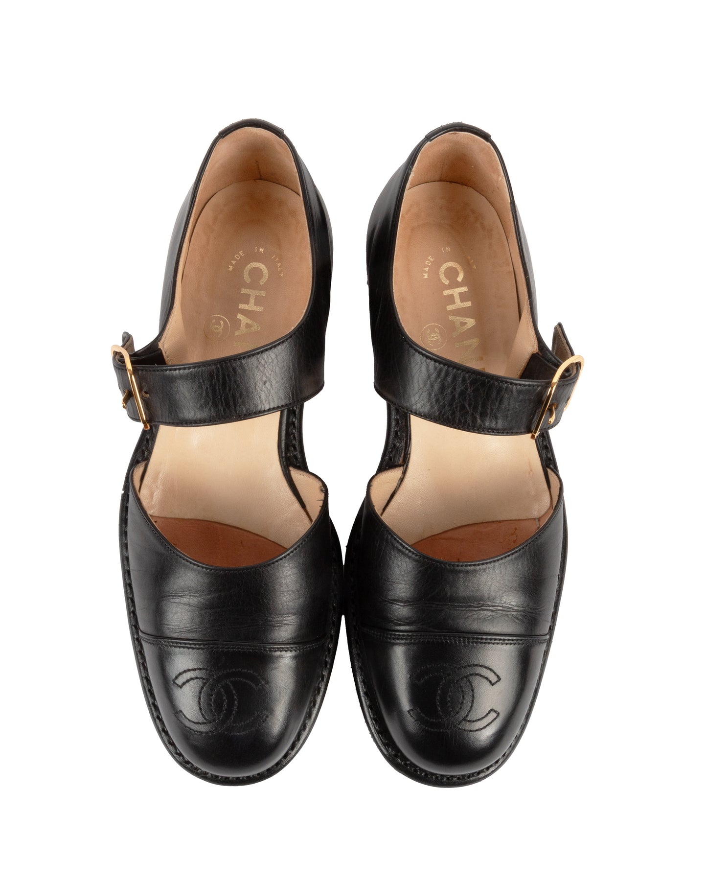 Black Leather Mary Jane Cutout Flats