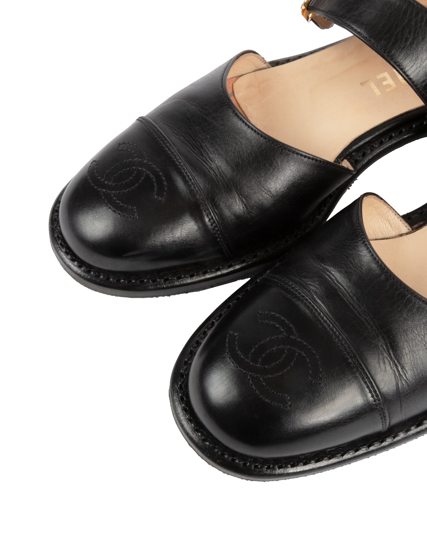 Black Leather Mary Jane Cutout Flats