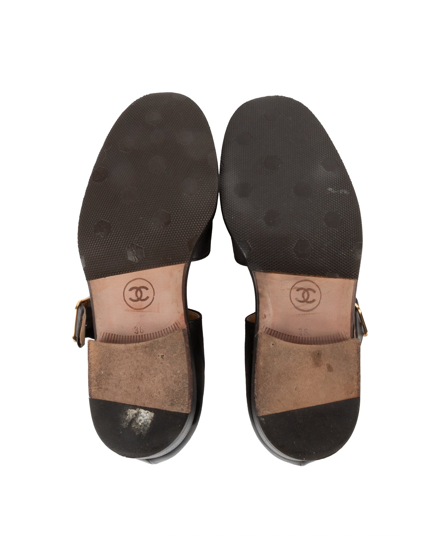Black Leather Mary Jane Cutout Flats