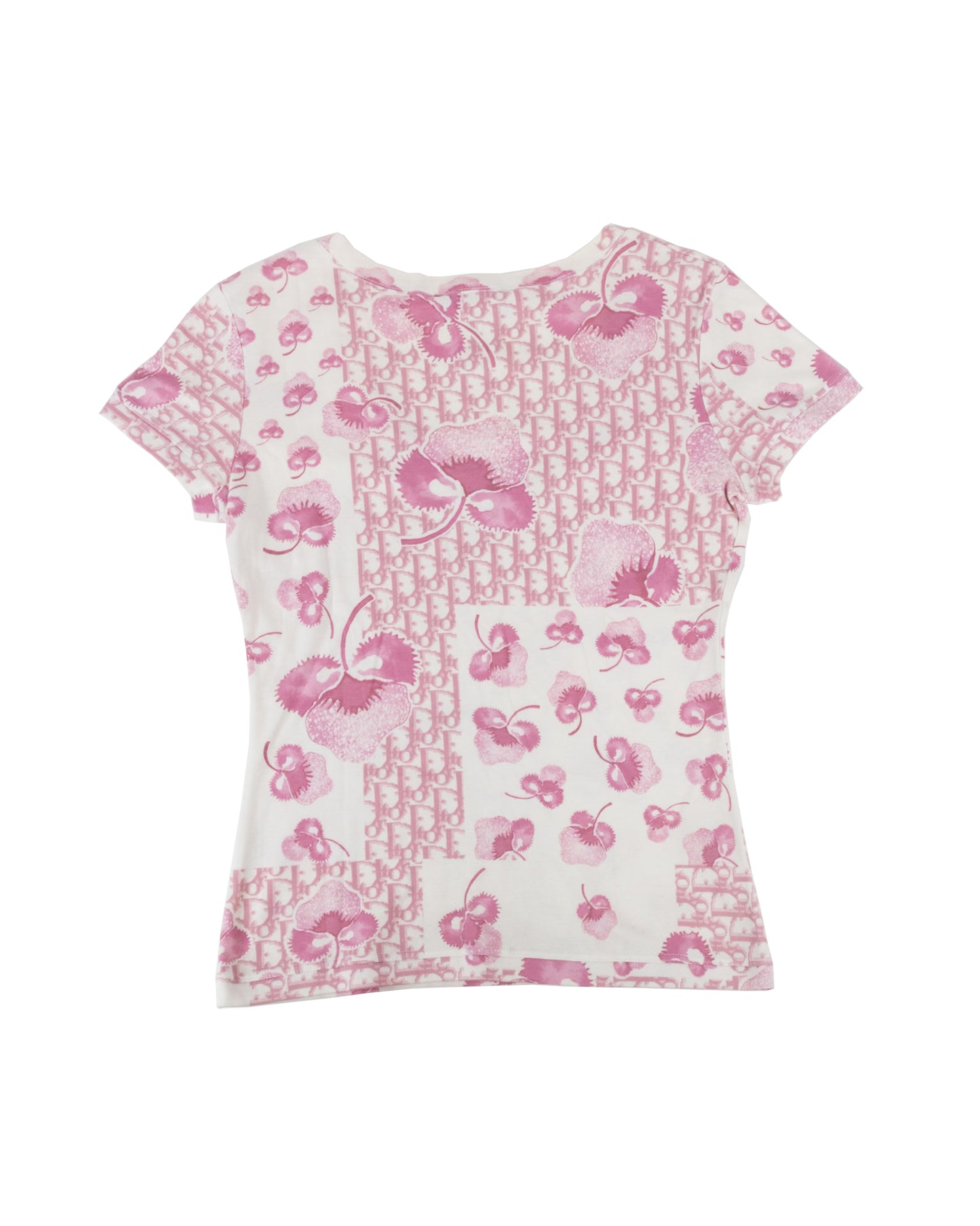 Christian Dior Resort 2005 Pink Logo Flower Short Sleeve T-shirt - vothe archive - curated designer vintage