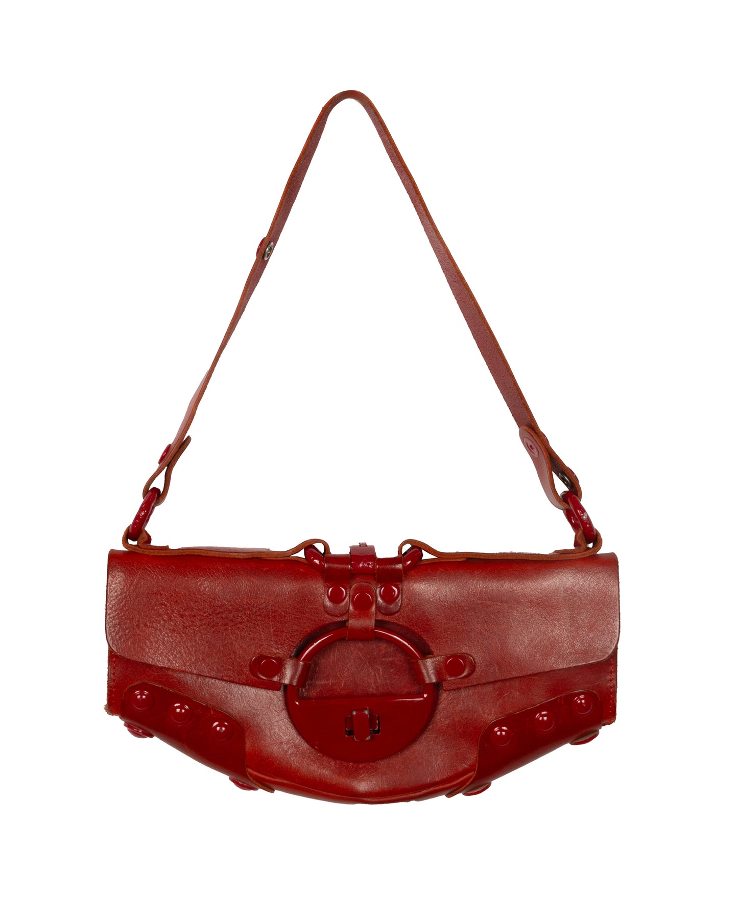 Diesel Red Distressed Leather Shoulder Bag - vothe archive - curated designer vintage