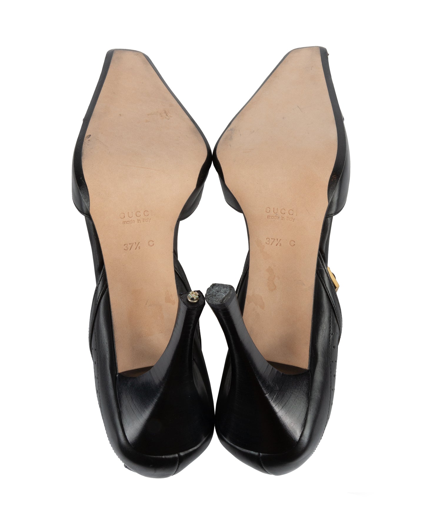 Black Leather Cut-Out Mary Jane Heels