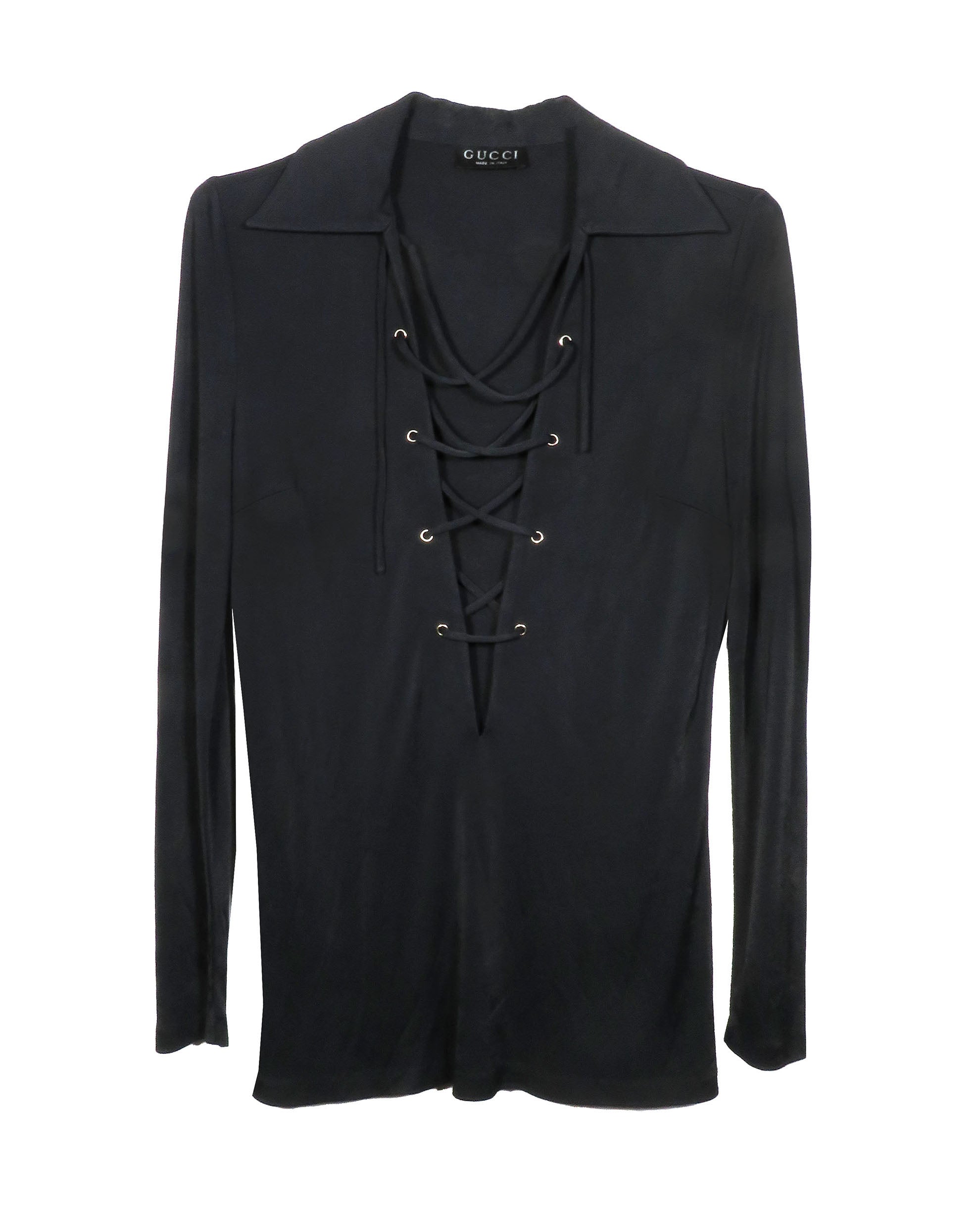Gucci by Tom Ford SS1996 Black Lace-Up Shirt – Vothe Archive