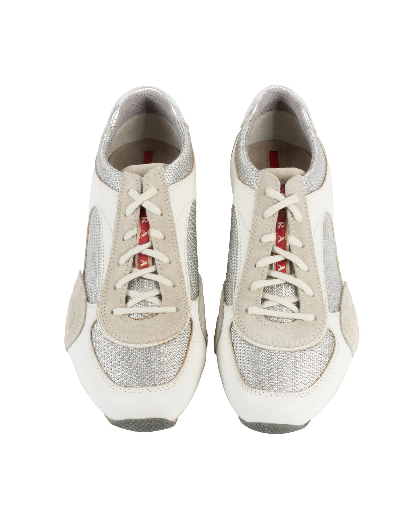 Prada White and Silver Sneakers - US7.5 - vothe archive - curated designer vintage