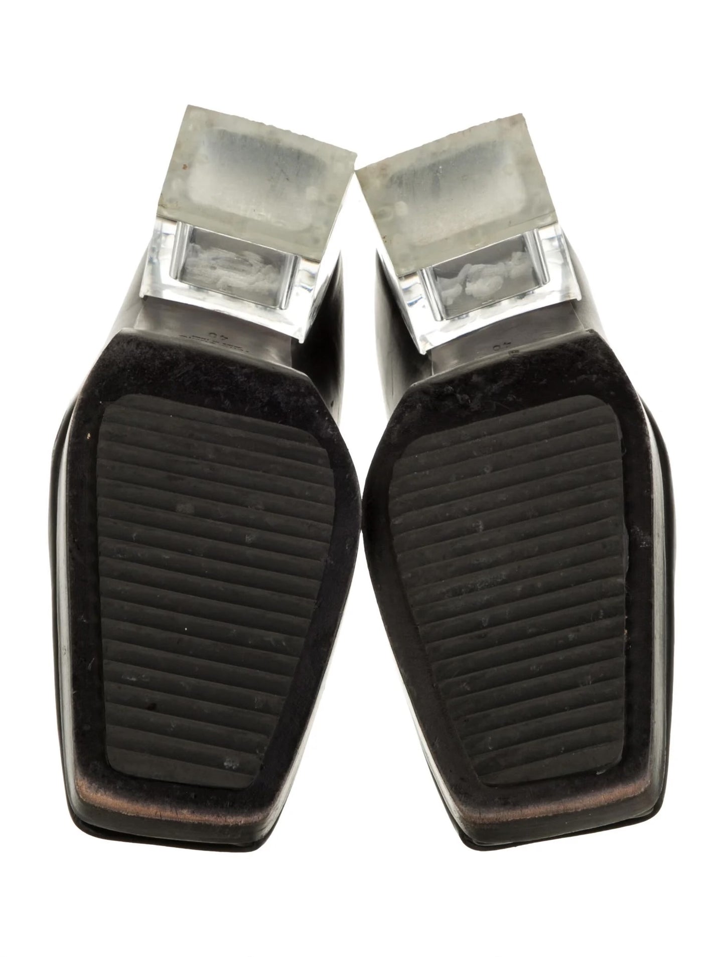 Black Leather Mules with Clear Heel