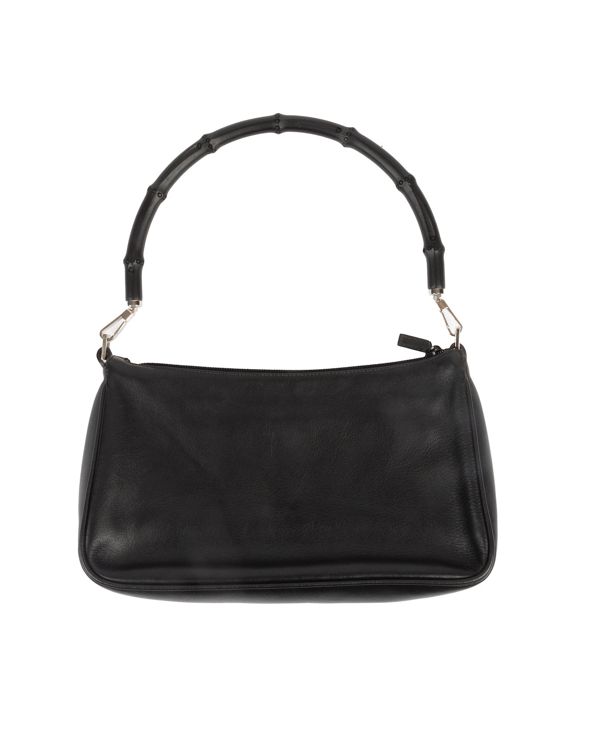 Black Leather Bamboo Handle Bag