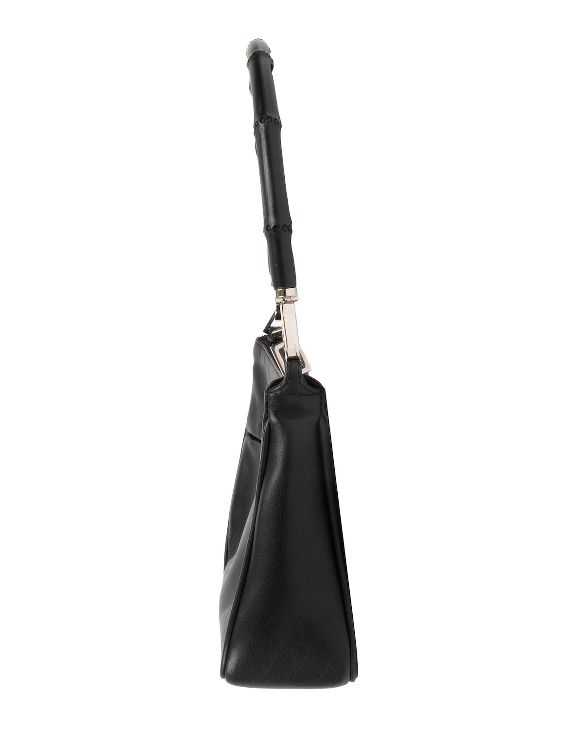 Black Leather Bamboo Handle Bag