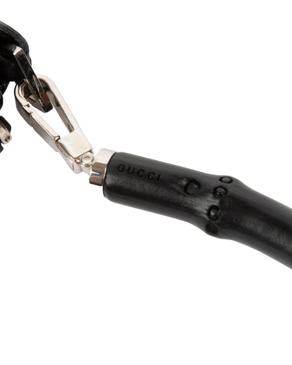 Black Leather Bamboo Handle Bag