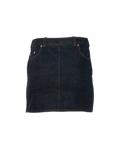 SS1996 Metal Logo Belt Denim Mini Skirt