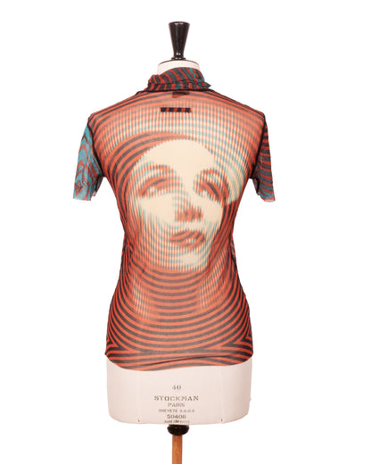 FW2001 Swirl Portrait Graphic Short Sleeve Mesh Top