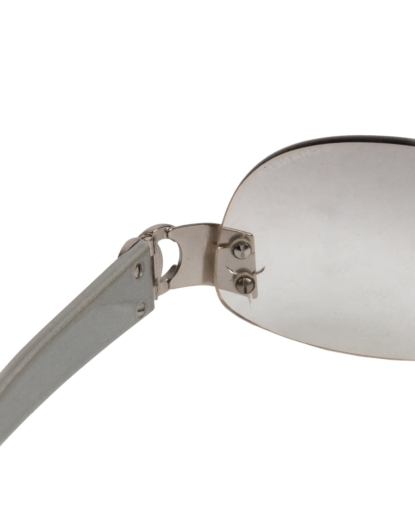 2002 CC Logo Silver Grey Rimless Oval Sunglasses