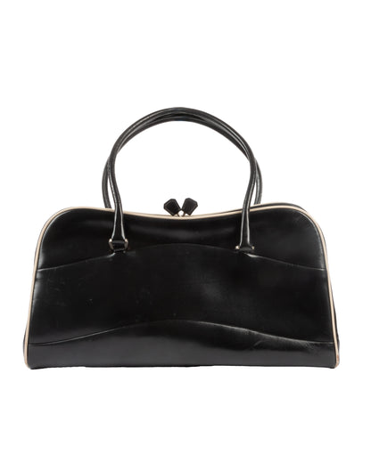 FW2000 Black Leather Kiss Lock Handbag