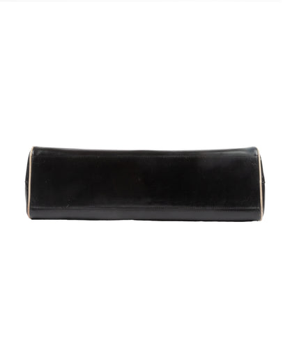FW2000 Black Leather Kiss Lock Handbag
