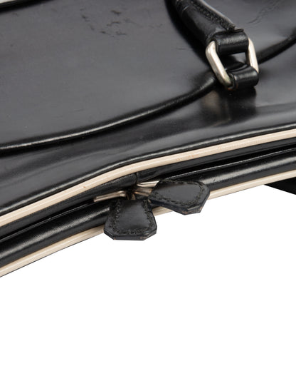 FW2000 Black Leather Kiss Lock Handbag