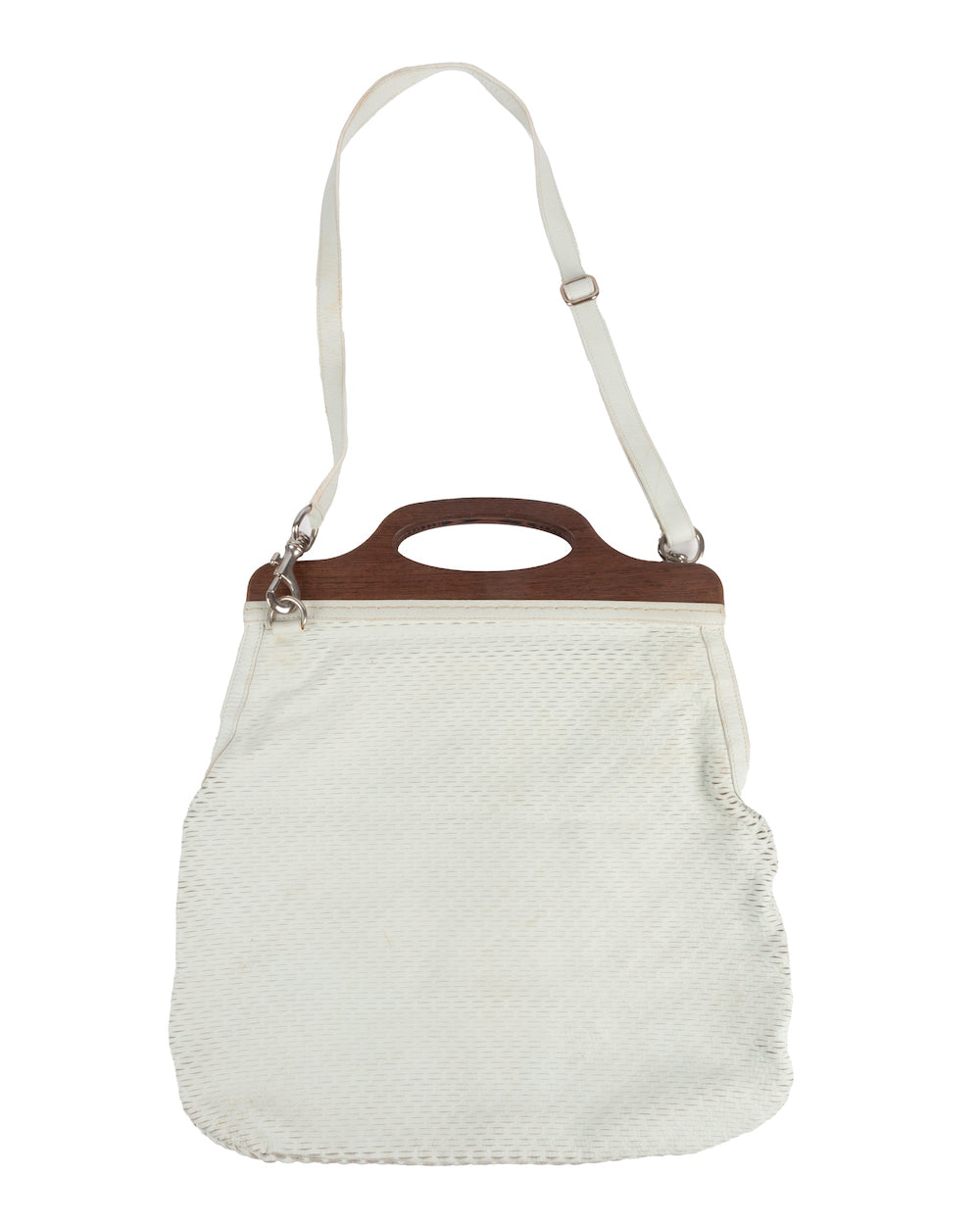 White Leather Carved Slit Bag